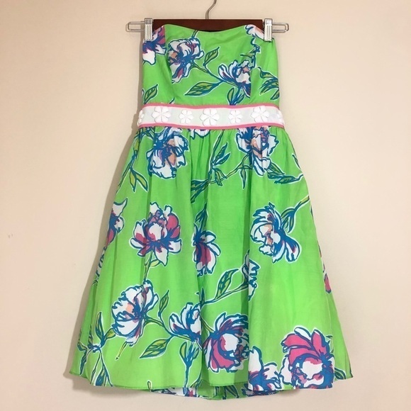 Lilly Pulitzer Langley Silk Cotton Blend Dress in New Green Tossed Size 0 NWT - Picture 4 of 13